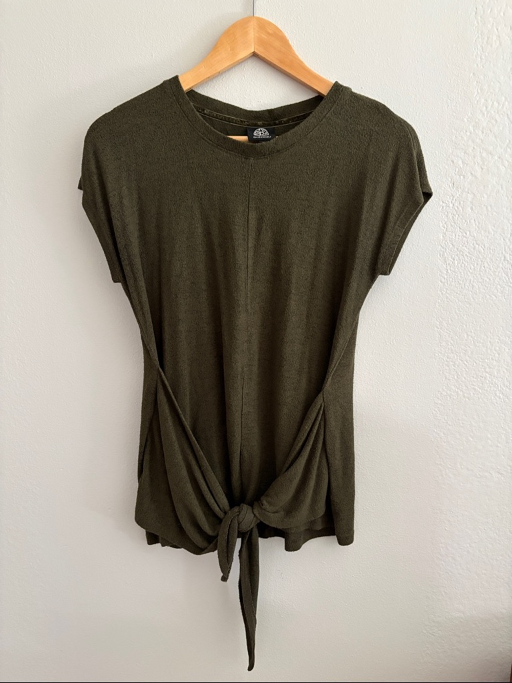 bobeau Olive Green Short Sleeve Tie-Front Tee